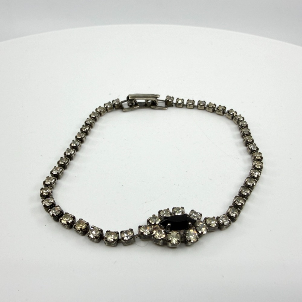 Y2K Elegant Black Stone Rhinestone Link Bracelet Statement Gothic Gift Accessory